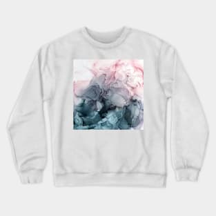 Blush and Payne's Grey Flowing Abstract Painting Crewneck Sweatshirt